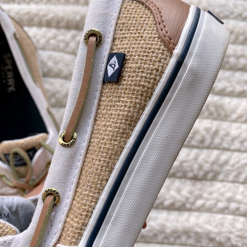 Sperry Top-Sider Women’s Boat Shoes Size 8.5M White Canvas & Tan Leather - Picture 7 of 9